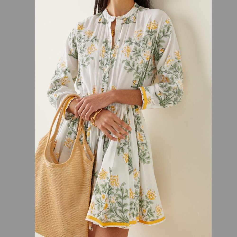 Juliet Dunn Women's White Floral Cotton Mini Shirt Never Worn!